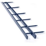 A pair of 3" x 11" Blue 11-Pin Velo Binding Strips is shown with evenly spaced prongs designed for securely binding pre-punched documents.
