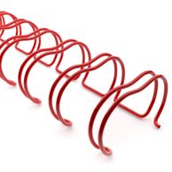 Curved Red 2:1 Wire-O Twin-Loop Binding Spines arranged in a row on a white background, showcasing their durable metal construction and vibrant red coating for securely binding thicker documents.