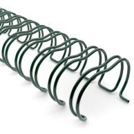 Close-up view of Green 3:1 Wire-O Twin-Loop Binding Spines, showing evenly spaced metal loops with a glossy finish designed for binding documents with a 3:1 pitch pattern.
