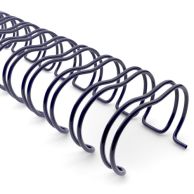 A close-up view of Navy 3:1 Wire-O Twin-Loop Binding Spines reveals tightly curved metal loops with a glossy finish, spaced evenly for use with three-hole-per-inch binding patterns.