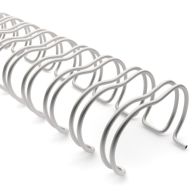 A close-up view of Pewter 3:1 Wire-O Twin-Loop Binding Spines arranged in a row, highlighting the metallic finish and triple-looped holes per inch used for securely binding documents.