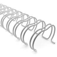 A close-up view of White 3:1 Wire-O Twin-Loop Binding Spines, showcasing the metal loops with a smooth white coating designed for secure and professional document binding.