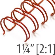 A close-up of 1-1/4" Red Wire-O Binding Spines [2:1 Pitch] displays their bold red coating and wide twin-loop structure designed to accommodate larger document thicknesses.