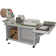 James Burn WOB5000 Wire-O Bind 5000 Semi-Automatic Wire Binding & Finishing Machine shown with wire spool, feeding components, and finishing conveyor for efficient mid-volume document binding.