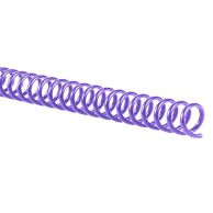 A close-up of "4:1 Wynn's Purple 12" Spiral Plastic Coils" displaying vibrant purple loops designed for secure and flexible document binding.