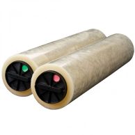 Two rolls of Xyron XM2500 High Tack Adhesive [25" x 300'] feature a clear adhesive layer and color-coded end caps, designed for quick-load lamination and mounting tasks.