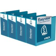 Easyview 5" Turquoise Blue Letter Size Premium Customizable Angle D Ring View Binders (4/Pack)