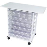 Akiles Binding Workstation and storage cart with Top Shelf and 6 pull-out supply shelves