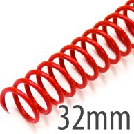 32mm (1-1/4") Red Spiral Plastic Coils [12" Long, 4:1 Pitch, 290 Sheet Capacity (approx)] (100/Box)