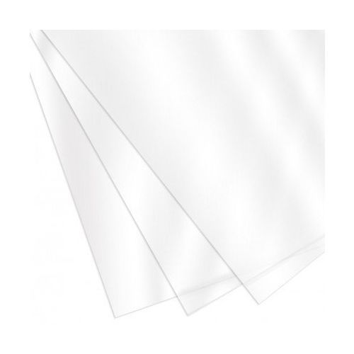 Three stacked 8.5" x 11" Clear Gloss Covers with a smooth, reflective finish are slightly fanned out to display their transparency and sharp square corners.