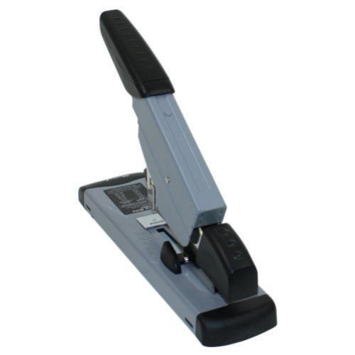 A gray Swingline Heavy Duty Stapler with black accents is shown from a high angle.