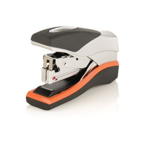 A black and silver Swingline Optima 40 Low Force Compact Stapler with orange accents.