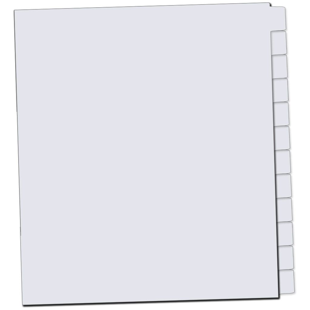 A stack of white sheets from the 1/12 Cut Straight Collated Copier Tabs set, with tabs aligned along the right edge and viewed from the front.