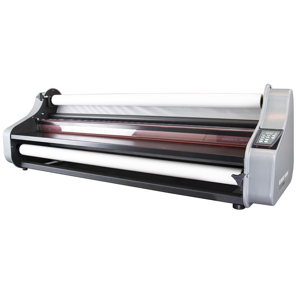 The Dry-Lam CL-40DX 40" Element Series Deluxe Roll Laminator, a gray tabletop laminating machine with film rolls.