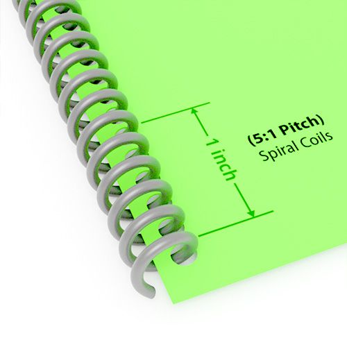 8mm (5/16") Silver Spiral Plastic Coils [36" Long, 5:1 Pitch, 60 Sheet Capacity (approx)] (100/Box)
