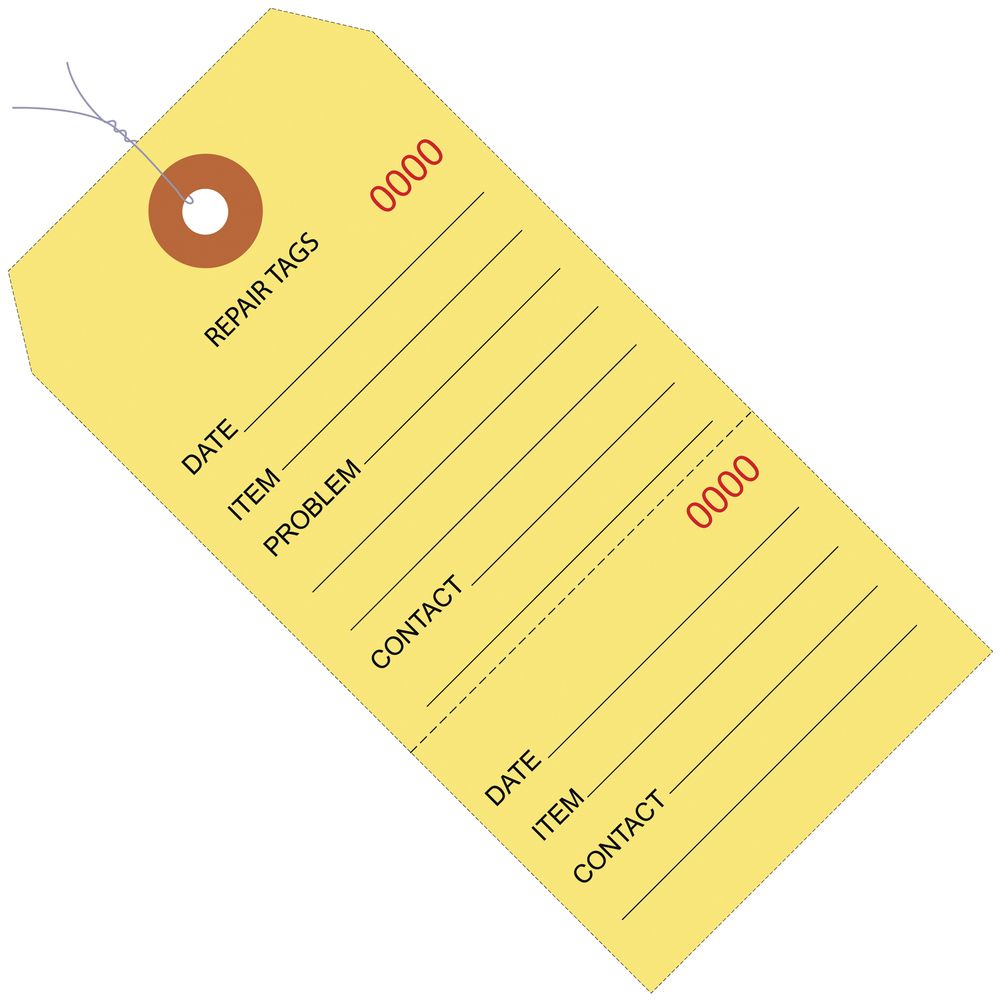 Yellow Repair Tags Consecutively Numbered - Pre-Wired