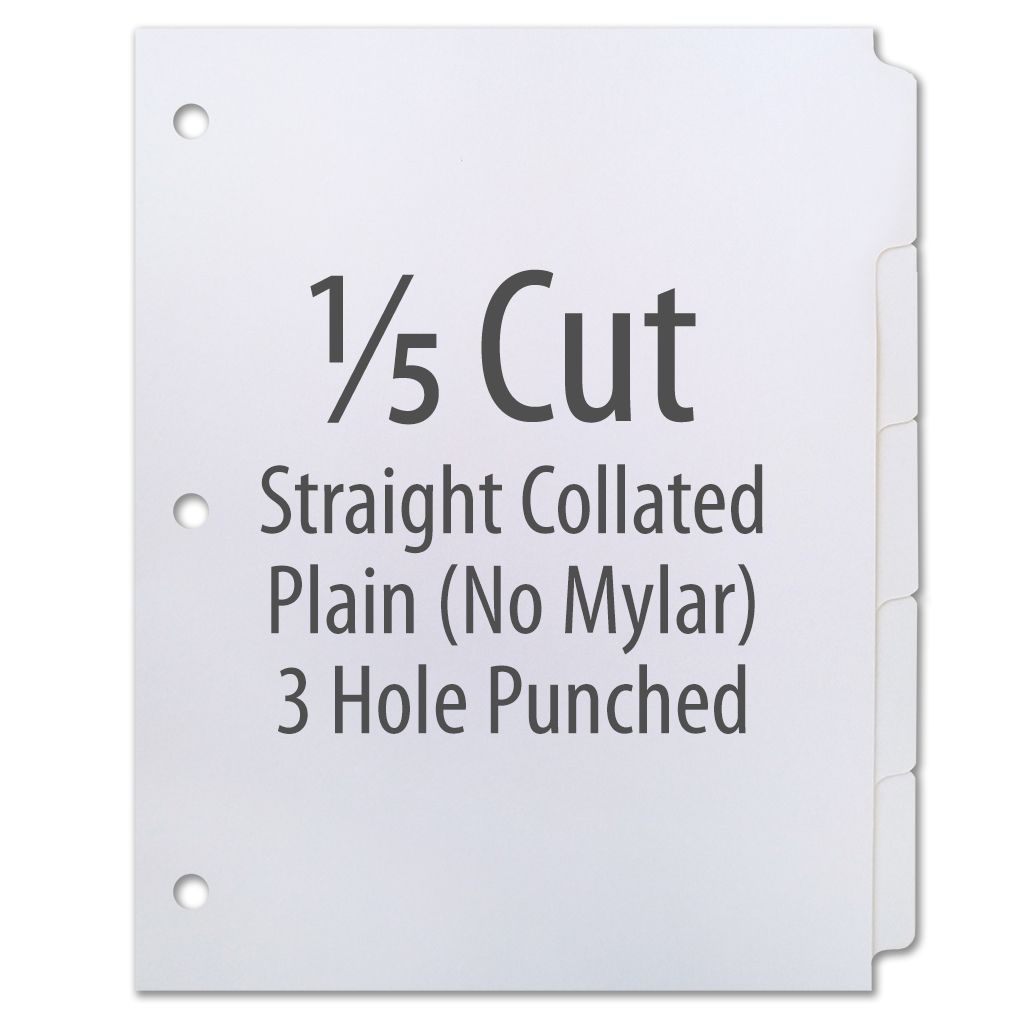1/5 Cut Copier Tabs [Straight Collated, No Mylar, 3-Hole, 110#] (1250 Tabs) 