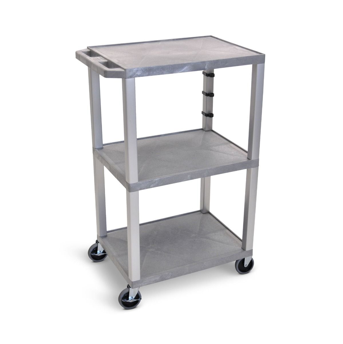 Luxor 42" High 3-Shelf Utility Carts [w/ 3-Outlet Electrical Assembly, Gray Shelves] Image 1