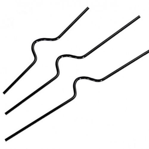 Three black Wire Calendar Hooks / Hangers on Reel are shown with curved center sections and long straight ends, designed for use in binding and hanging calendar pages.