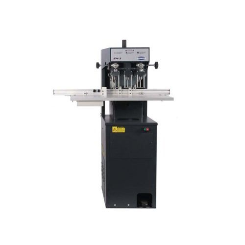 The Challenge EH-3C Paper Drill w/ Auto-Trip Side Guide showing its three-spindle drilling system and adjustable side guides.