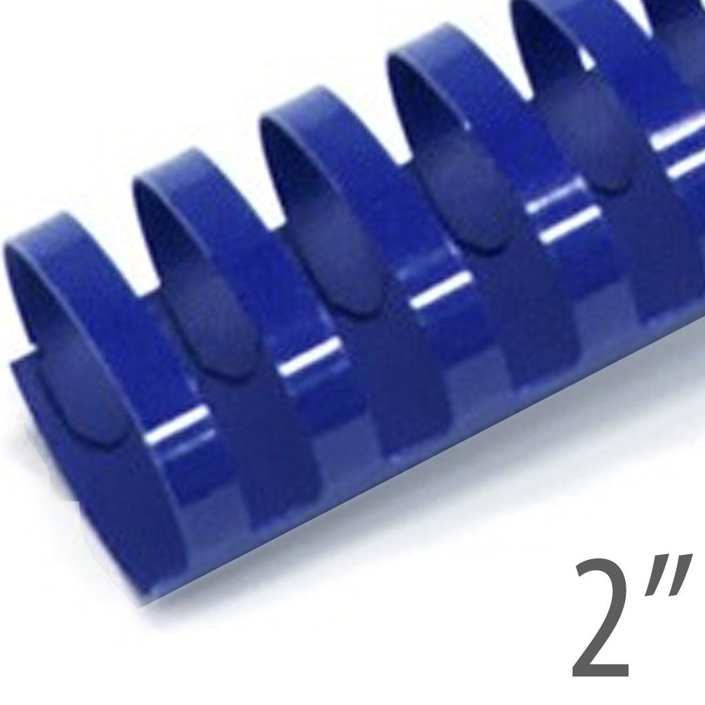 2" Blue Plastic Binding Combs shown in a close-up view featuring a wide, rounded spine with evenly spaced rectangular loops designed for binding large-volume document sets securely.