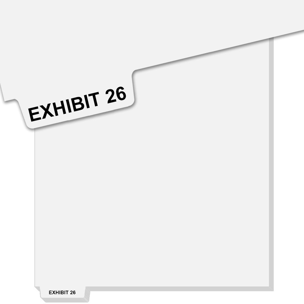 EXHIBIT 50 uncollated Avery style bottom number tabs, with the front displaying the first few numerical labels and the back illustrating the remaining range, arranged sequentially along the bottom edge.