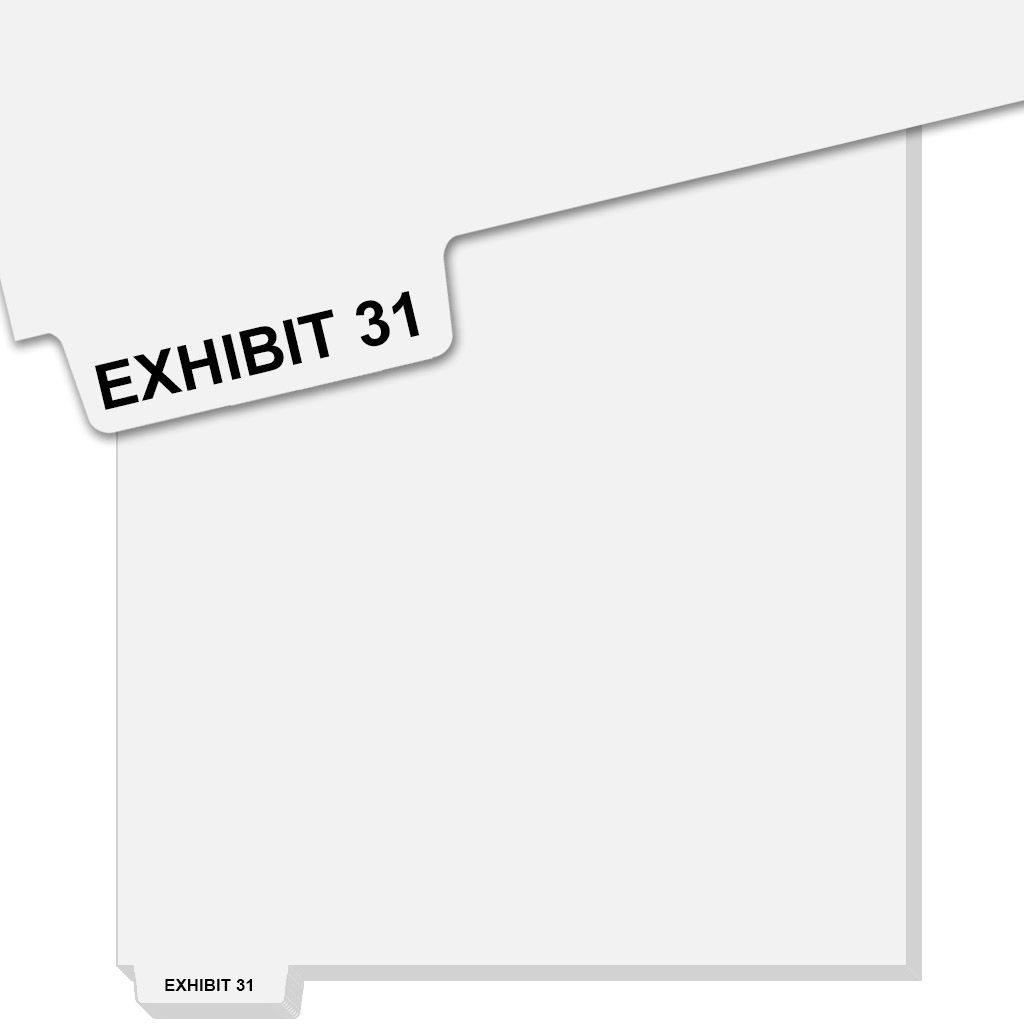 "EXHIBIT 31" Uncollated Avery Style Bottom Tabs [Letter Size] (25/bag)