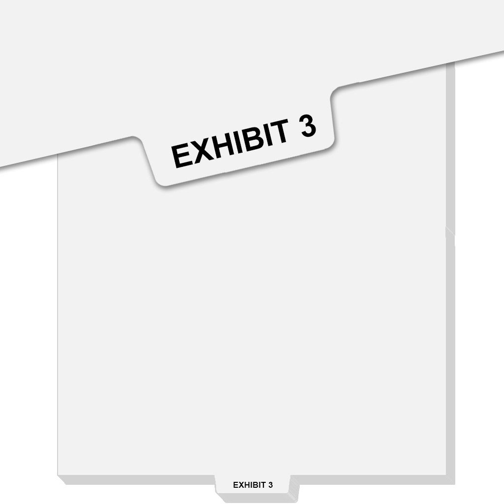 "EXHIBIT 3" Uncollated Avery Style Bottom Number Tabs (25/bag)