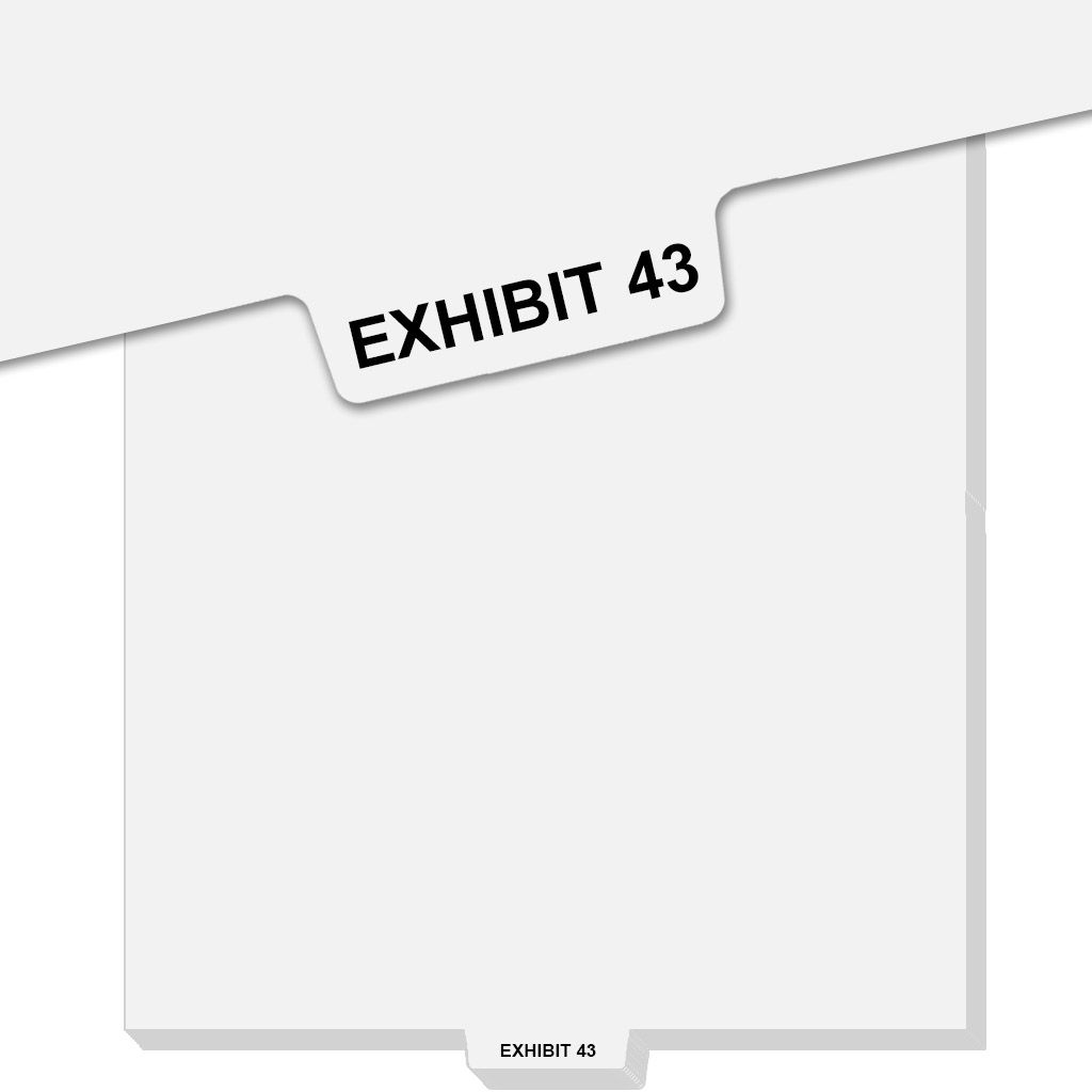 "EXHIBIT 43" Uncollated Avery Style Bottom Tabs [Letter Size] (25/bag)