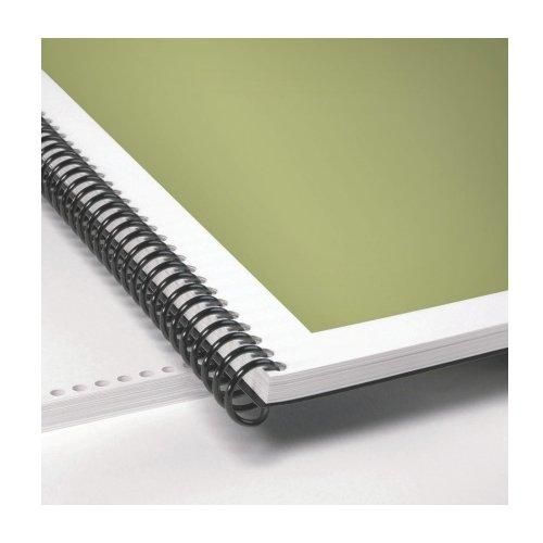 A bound document secured with GBC Premium ColorCoil 11mm White Spiral Coils, featuring a durable white coil that holds the pages firmly together.