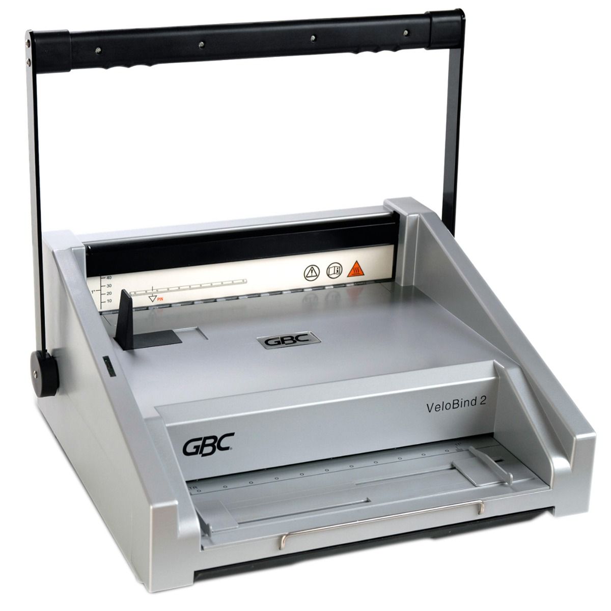 A GBC VeloBind System Two Binding Machine is shown from a front-facing, slightly elevated angle.