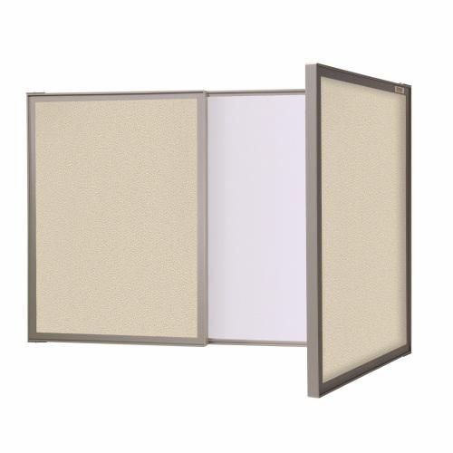 Ghent VisuALL PC Whiteboard Cabinet with Beige Fabric Bulletin Board Exterior Doors Image 1