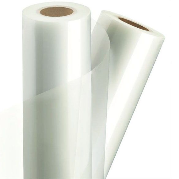 Two clear rolls of 5 Mil Gloss Gold-Lam Low Melt Laminating Rolls with a smooth, glossy finish and visible cardboard cores.