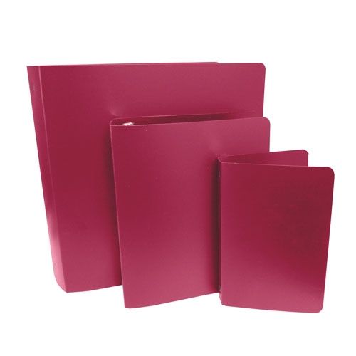 A maroon letter-size poly binders with smooth finish and durable construction.