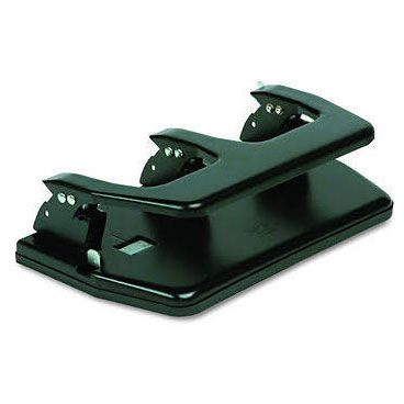A black Martin Yale Master® MP3 3-Hole Punch, showing its three punching heads and sleek design.