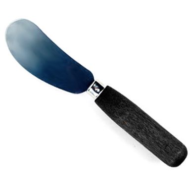 A Pad Separating Knife with a curved metal blade and textured black handle.