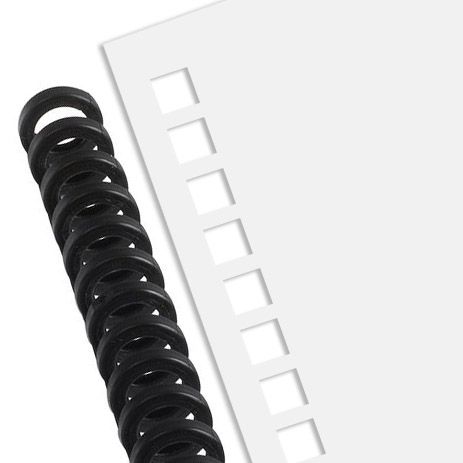 A stack of Pro-Click Punched Paper, Letter Size 8.5" x 11", is shown with evenly spaced square holes next to a black Pro-Click spine for easy binding and editing.