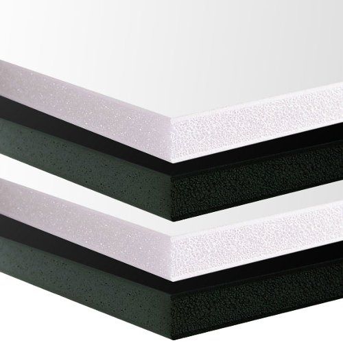 Shows a stack of alternating white and black foam core boards, revealing their textured edges.