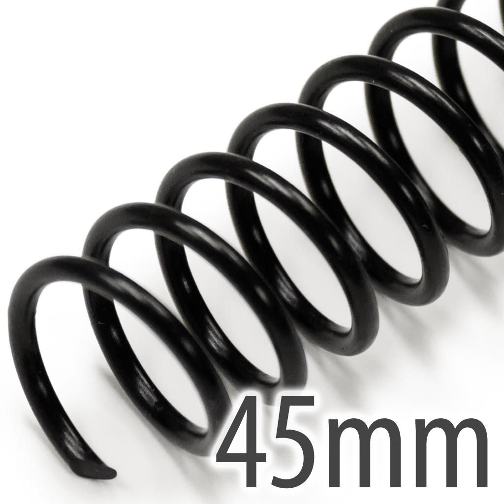 45mm (1-3/4") Black Spiral Plastic Coils [12" Long, 4:1 Pitch, 390 Sheet Capacity (approx)] (50/Box)