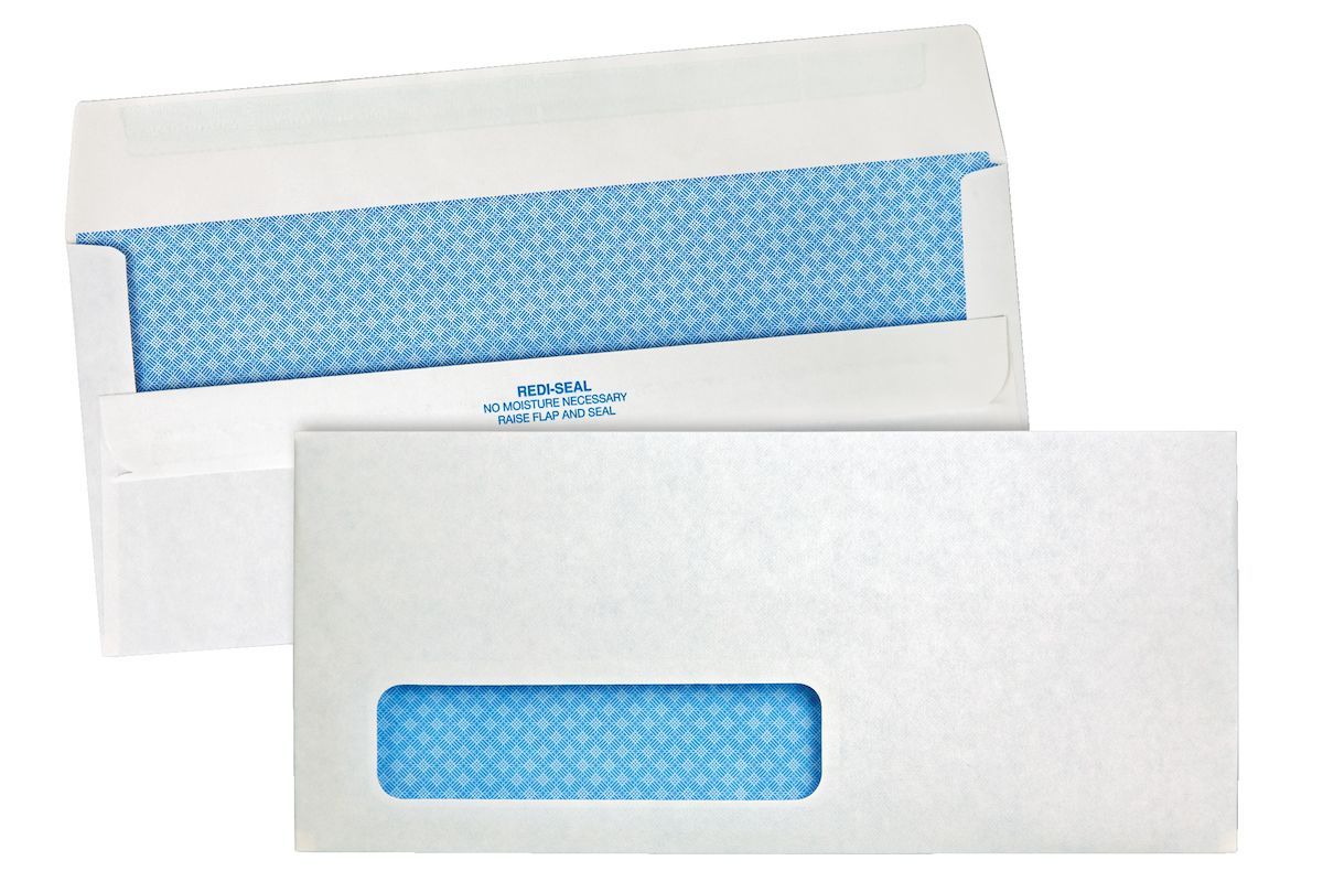 Redi-Seal Security-Tint Envelope, Address Window, #10, Commercial Flap, Redi-Seal Closure, 4.13 x 9.5, White, 500/Box
