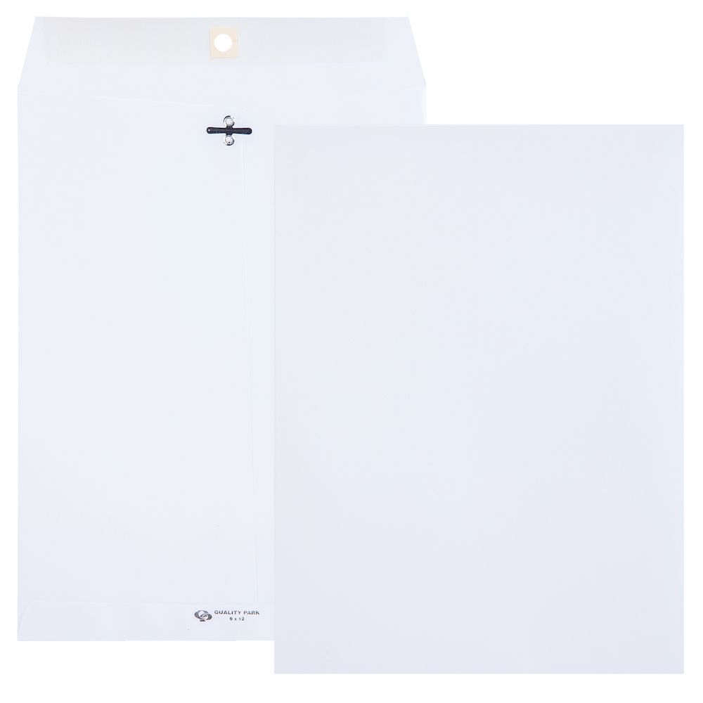 Quality Park® 28lb 9" x 12" White Clasp Envelopes [Gummed Closure] - 100/Box Image 1