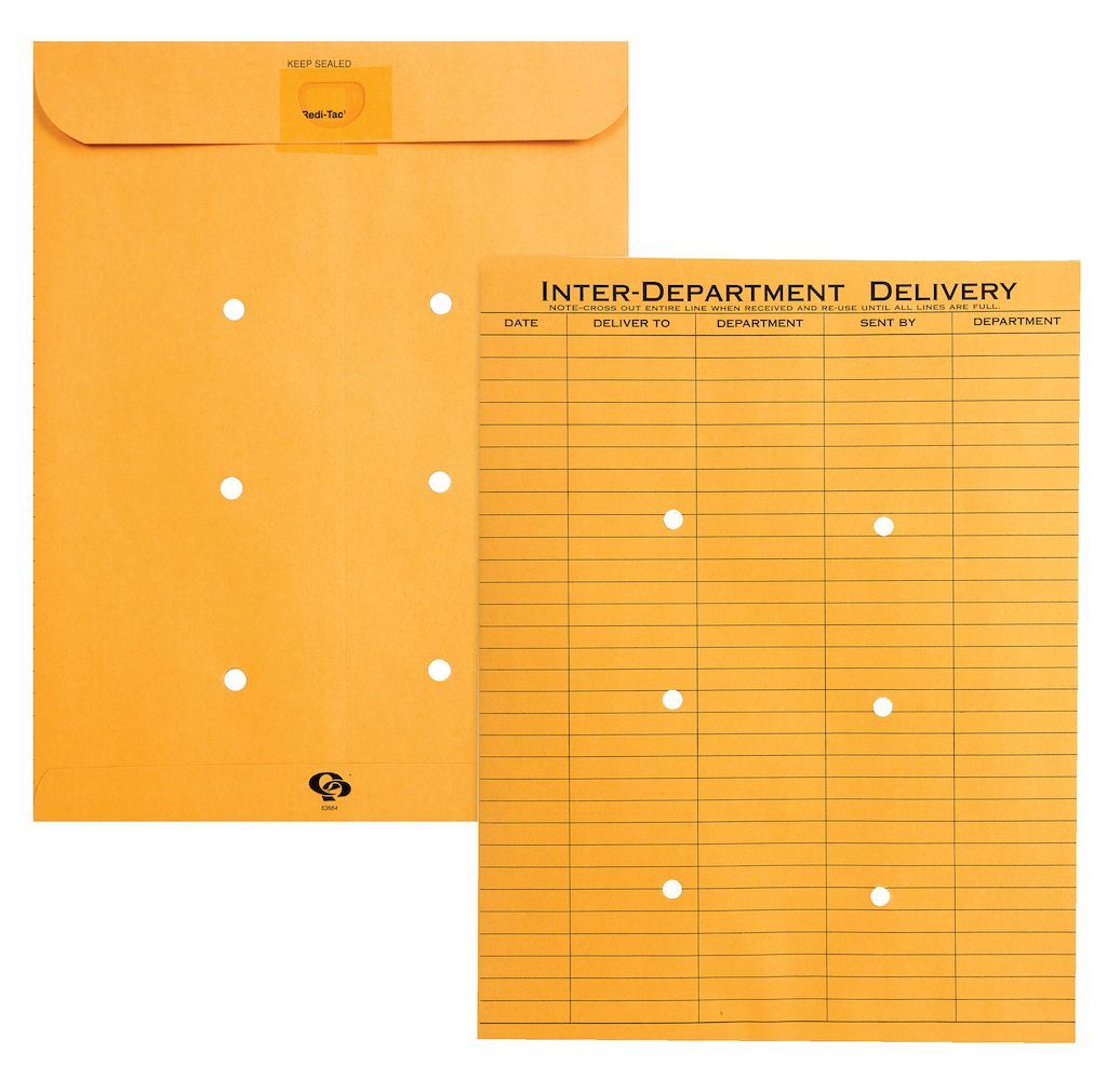 Quality Park® 10" x 13" One-Sided Five-Column Format Inter-Departmental Envelopes [Brown Kraft, Redi-Tac™ Reusable Closure] - 100/Box Image 1