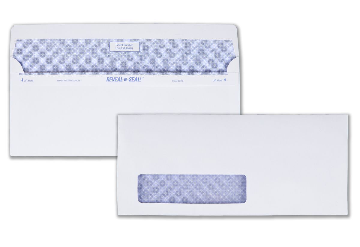Quality Park® #10 White Single-Window Reveal-N-Seal® Security-Tinted Business Envelopes [4.13" x 9.5"] - 500/Box Image 1