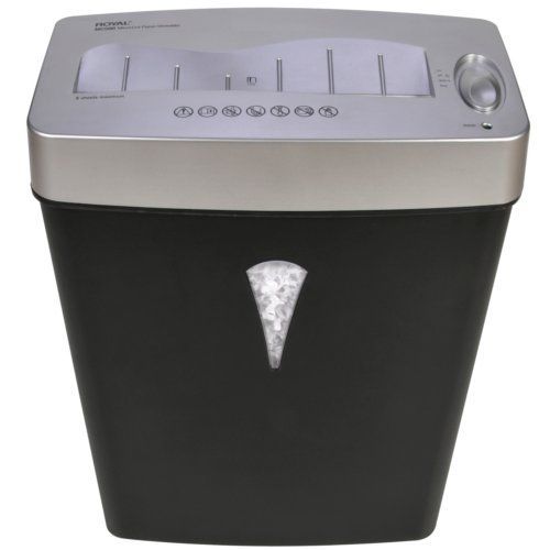 A black Royal MC500 5-Sheet Micro-Cut Paper Shredder with a silver top and a clear viewing window on the front.