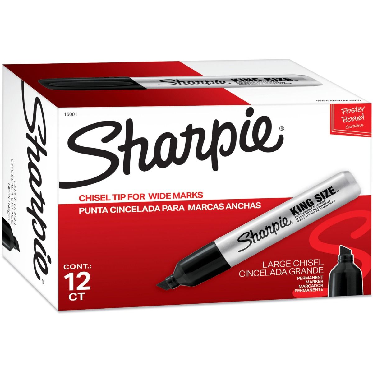 Sharpie King-Size Black Permanent Markers (15001) [Chisel Point, 1 Dozen] Image 1