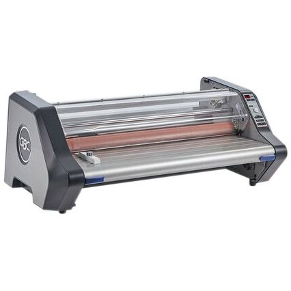 A gray and black GBC Ultima 65 B EZload 27" School Roll Laminator with a visible orange roller and transparent cover.