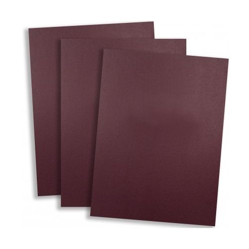Three stacked sheets of Standard 15pt Maroon Vinyl Report Covers with a leather-like textured finish and rounded corners, designed for letter-size documents.