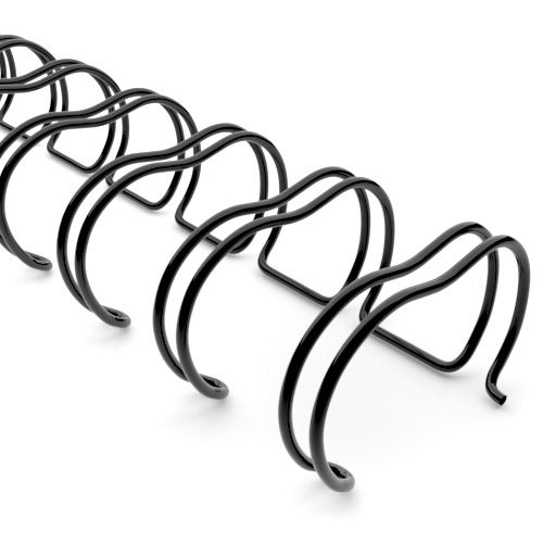 Close-up view of oversized Black 2:1 Wire-O Twin-Loop Binding Spines showcasing their wider loop spacing and durable metal construction on a white background.