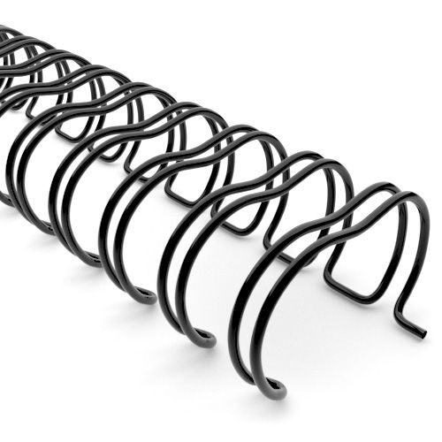 A row of Black 3:1 Wire-O Twin-Loop Binding Spines with a double-loop design, arranged in a continuous line for securely binding documents.