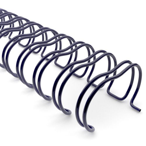 A close-up view of Navy 3:1 Wire-O Twin-Loop Binding Spines reveals tightly curved metal loops with a glossy finish, spaced evenly for use with three-hole-per-inch binding patterns.
